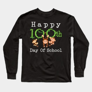 Happy 100 Days Of School Monkey 100Th Day School Teachers Long Sleeve T-Shirt